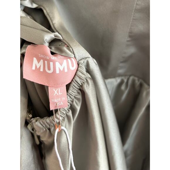 Show Me Your Mumu Abigail Maxi Dress Moss Green Luxe Satin XL NWT - Picture 6 of 10